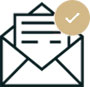 An envelope with a document inside and a checkmark icon, symbolizing a confirmed message or successful communication.